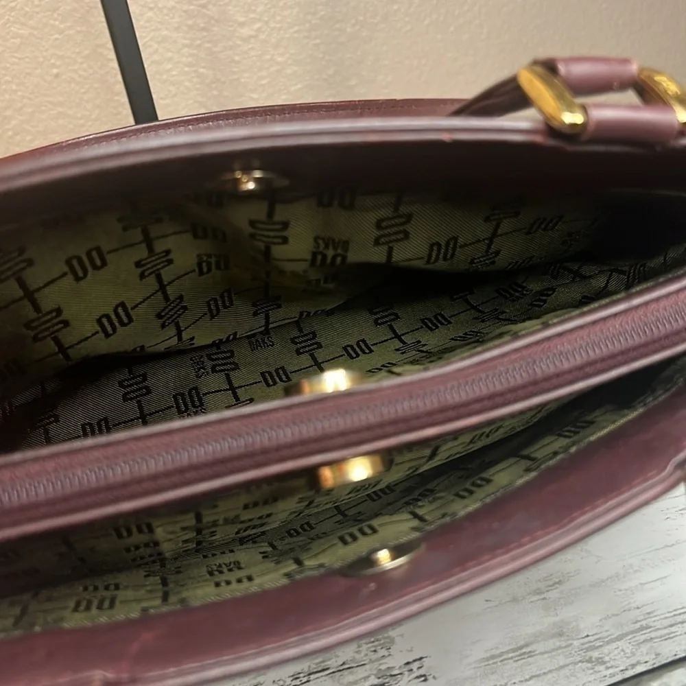 DAKS Vintage Plaid Structured Tote Satchel Burgundy Leather Trim